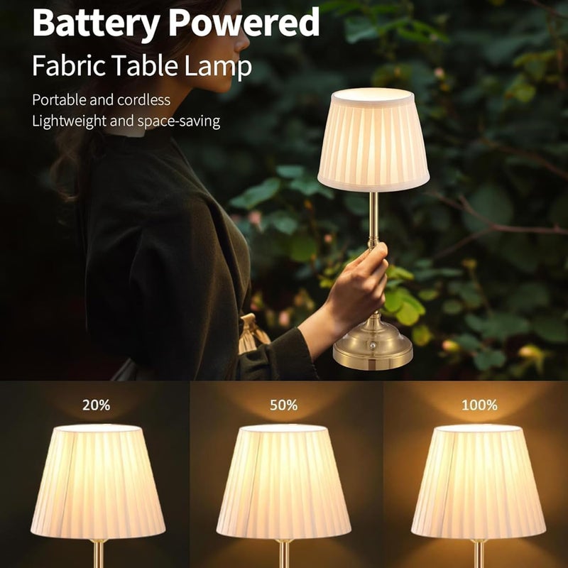 Masroo Portables Cordless Table Lamp, Fabric Lampshade, Rechargeable Desk Lamp, Dimmable Light for Dining Room, Bedroom, Nightstand, Bar, Night Light, Camping, Balcony - Image 3