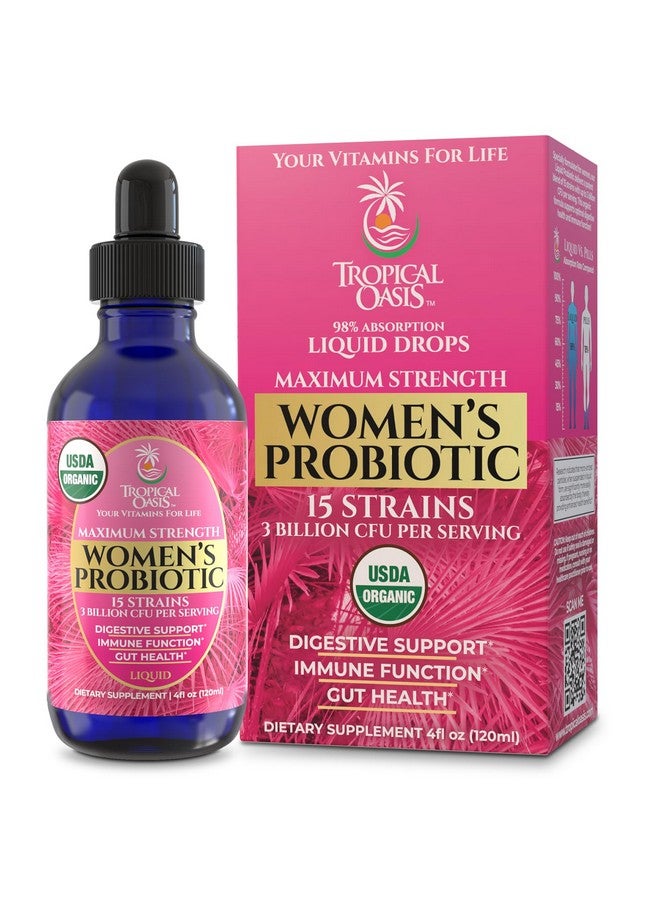 تروبيكال أويسيز بروبيوتيك سائل عضوي من وزارة الزراعة الأمريكية للنساء من تروبيكال أواسيس | دعم الهضم وصحة الأمعاء | فيتامينات سائلة للنساء | امتصاص 98% | نباتي، غير معدل وراثيًا | 40 حصة - Image 1