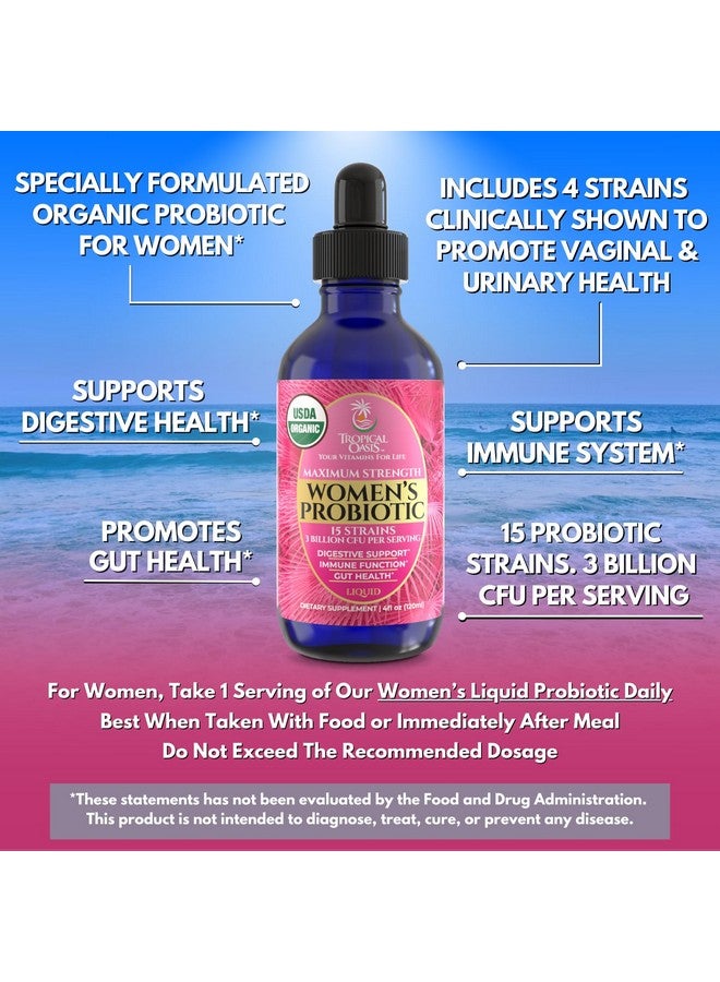 تروبيكال أويسيز بروبيوتيك سائل عضوي من وزارة الزراعة الأمريكية للنساء من تروبيكال أواسيس | دعم الهضم وصحة الأمعاء | فيتامينات سائلة للنساء | امتصاص 98% | نباتي، غير معدل وراثيًا | 40 حصة - Image 4