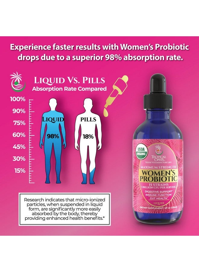تروبيكال أويسيز بروبيوتيك سائل عضوي من وزارة الزراعة الأمريكية للنساء من تروبيكال أواسيس | دعم الهضم وصحة الأمعاء | فيتامينات سائلة للنساء | امتصاص 98% | نباتي، غير معدل وراثيًا | 40 حصة - Image 3