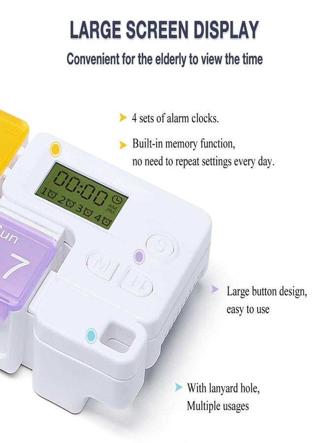 CozyCabin 7 Days Pill Dispenser Organizer with Reminder Alarm - Portable Travel Vitamins Medicine Box Case(Rainbow) - Image 3