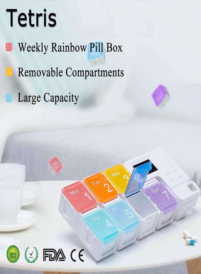 CozyCabin 7 Days Pill Dispenser Organizer with Reminder Alarm - Portable Travel Vitamins Medicine Box Case(Rainbow) - Image 4