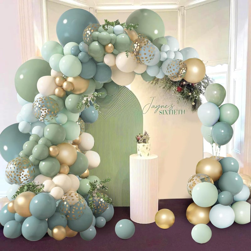 Zesliwy Dusty Blue Sage Green Balloon Arch Kit, Pastel Blue Green Sand White Gold Confetti Balloons Garland Kit for Wedding Bridal Boho Birthday Party Backdrop Decorations - Image 4