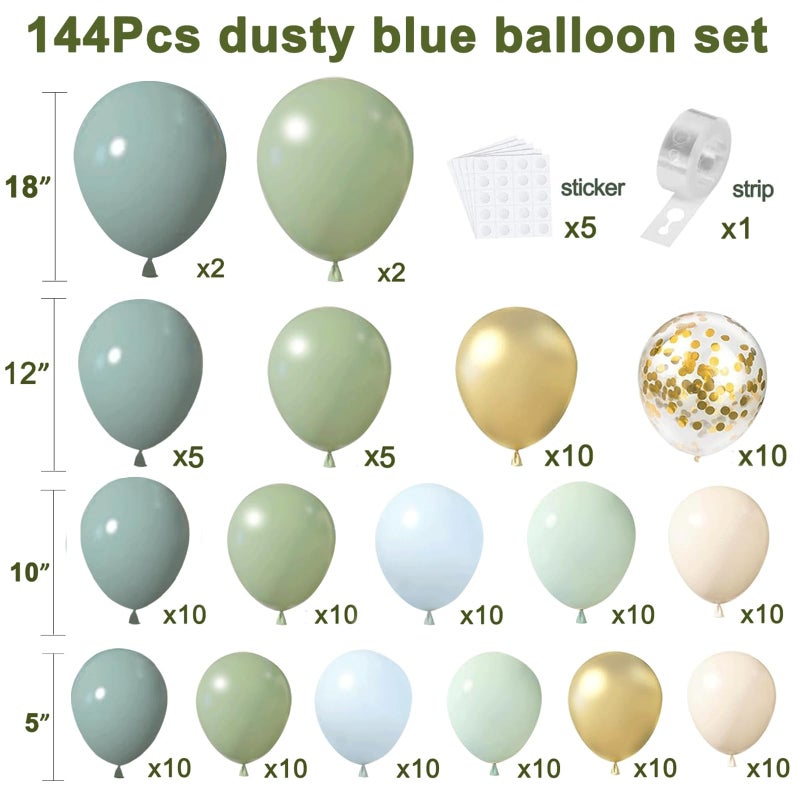 Zesliwy Dusty Blue Sage Green Balloon Arch Kit, Pastel Blue Green Sand White Gold Confetti Balloons Garland Kit for Wedding Bridal Boho Birthday Party Backdrop Decorations - Image 2