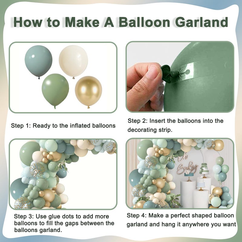 Zesliwy Dusty Blue Sage Green Balloon Arch Kit, Pastel Blue Green Sand White Gold Confetti Balloons Garland Kit for Wedding Bridal Boho Birthday Party Backdrop Decorations - Image 3