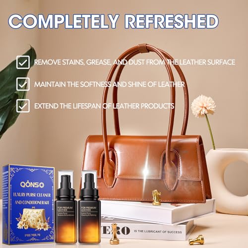 QONS Leather Purse Cleaner & Conditioner Kit – Non-Darkening Leather Care for Handbags, Wallets & Designer Bags – Cleans, Restores & Protects – 4oz Cleaner & 4oz Conditioner with Applicator Pad - Image 3