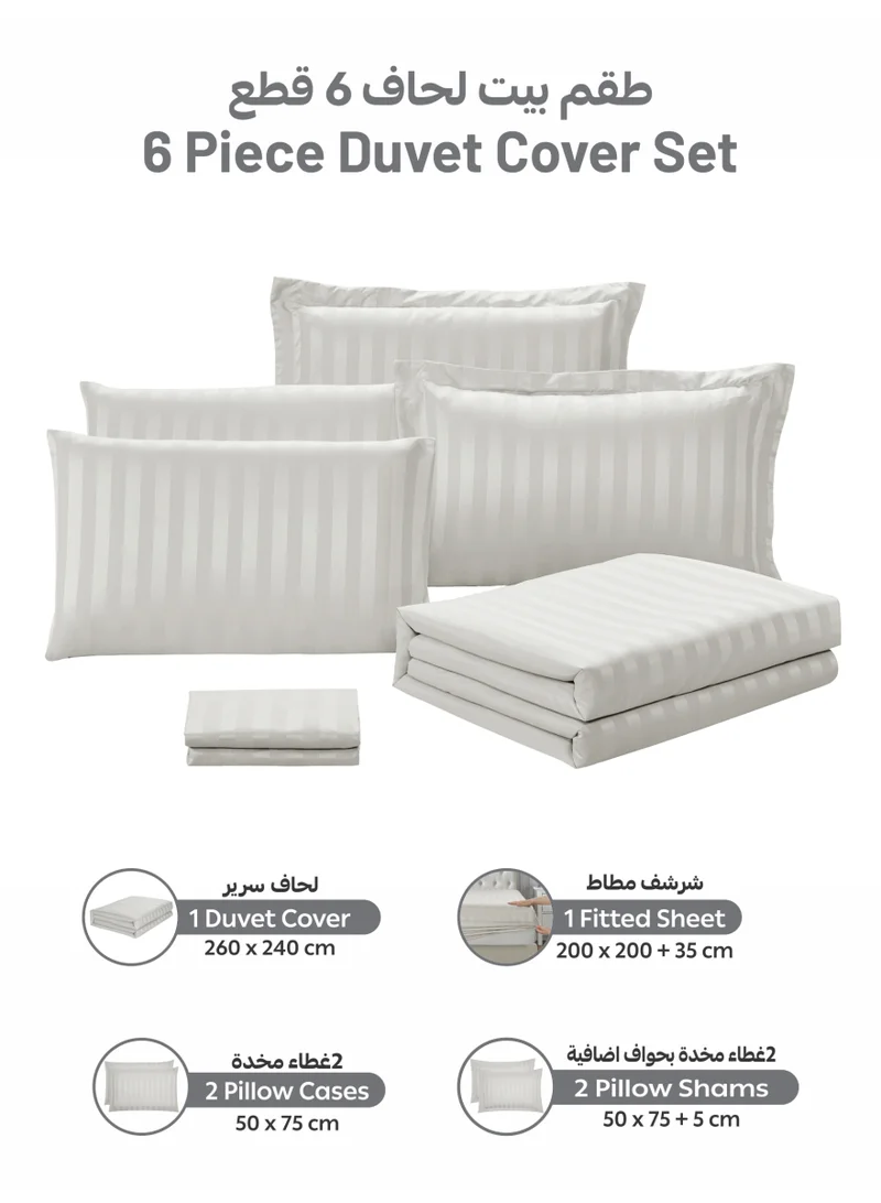 Donetella Striped Duvet Cover Set King Size 260x240 cm - 6-Pcs Bed Set, Microfiber Fabric - 1 Duvet Cover, 1 Fitted Sheet, 2 Pillow Sham, 2 Pillowcase (Filler Not Included)