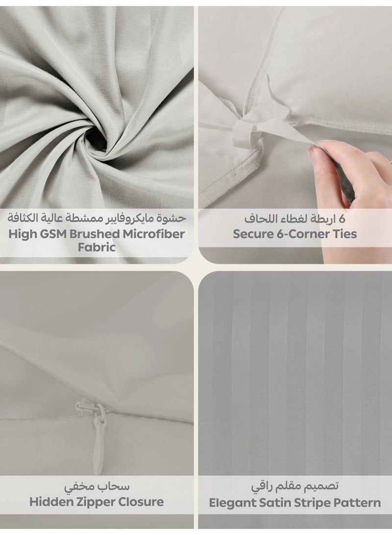 Donetella Striped Duvet Cover Set King Size 260x240 cm - 6-Pcs Bed Set, Microfiber Fabric - 1 Duvet Cover, 1 Fitted Sheet, 2 Pillow Sham, 2 Pillowcase (Filler Not Included) - Image 5
