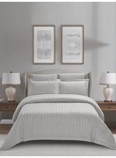 دوناتيلا Striped Duvet Cover Set King Size 260x240 cm - 6-Pcs Bed Set, Microfiber Fabric - 1 Duvet Cover, 1 Fitted Sheet, 2 Pillow Sham, 2 Pillowcase (Filler Not Included)
