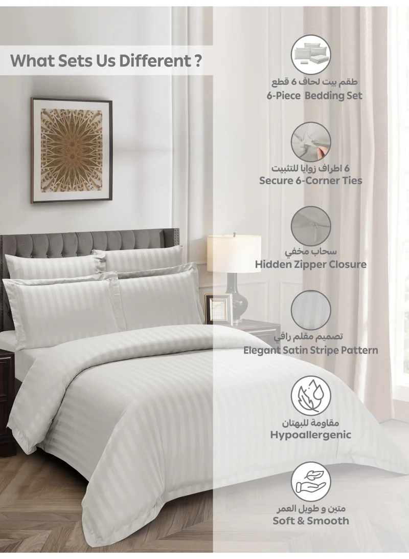 Donetella Striped Duvet Cover Set King Size 260x240 cm - 6-Pcs Bed Set, Microfiber Fabric - 1 Duvet Cover, 1 Fitted Sheet, 2 Pillow Sham, 2 Pillowcase (Filler Not Included)