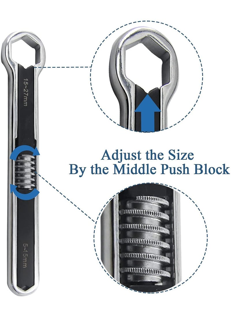 Citaaz Citaaz Double End Ring Spanner Offset Ring Spanner Double Head Universal Ratchet Wrench Carbon Steel Adjustable Multifunction Torx Wrench Bolt Nut Large  - Image 5