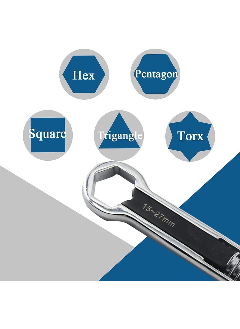 Citaaz Citaaz Double End Ring Spanner Offset Ring Spanner Double Head Universal Ratchet Wrench Carbon Steel Adjustable Multifunction Torx Wrench Bolt Nut Large  - Image 4