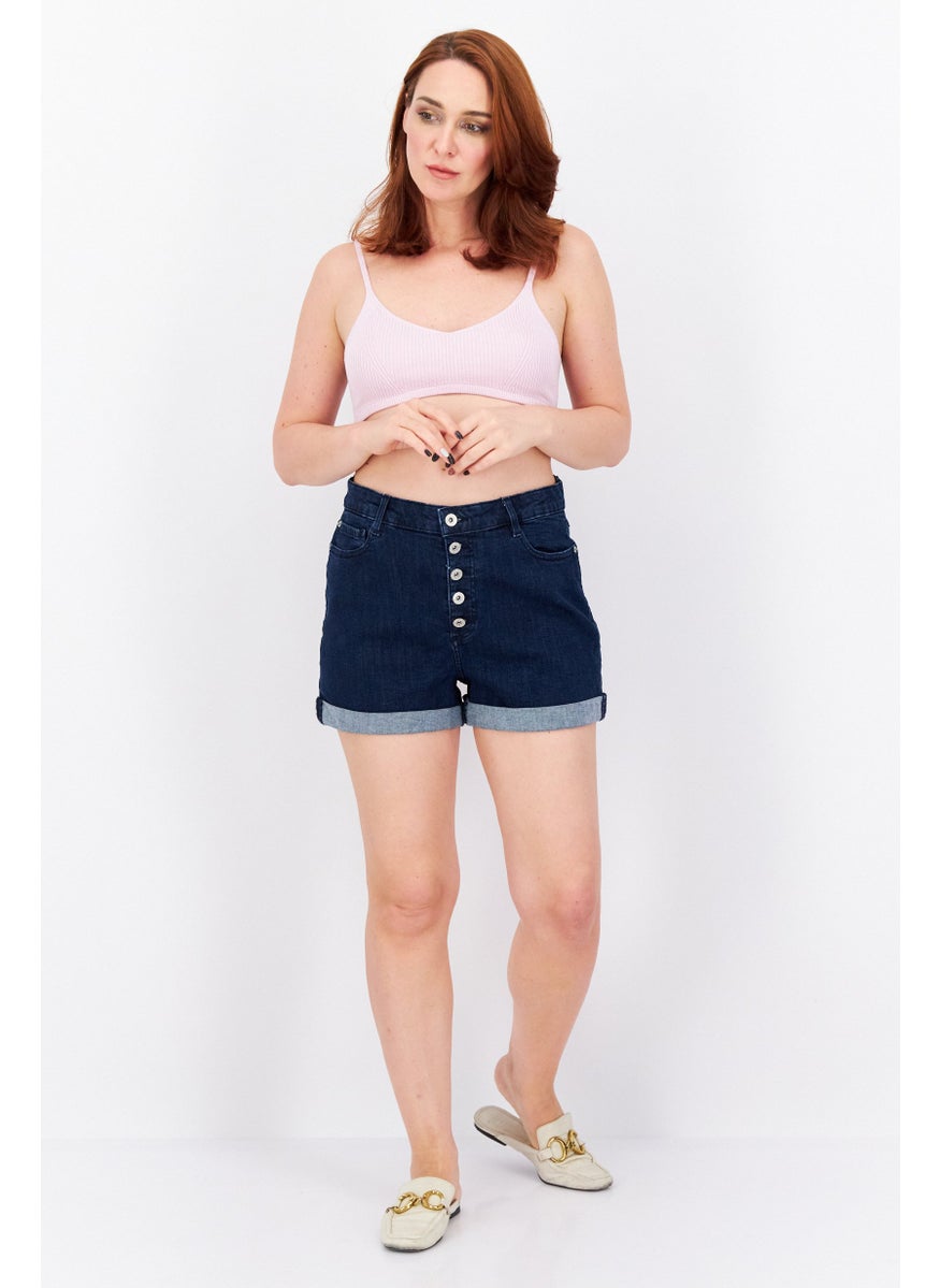 INC - Women Plain  Denim Shorts, Navy - Image 1