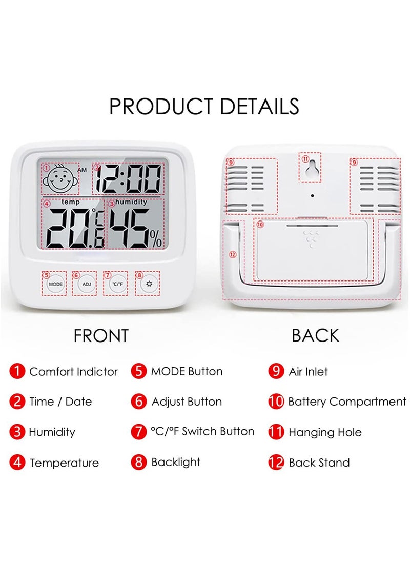 VKL Indoor Thermometer,Digital Hygrometer,Room Thermometer With Air Comfort Icon, High-Precision Temperature And Humidity Monitor With Backlight Are Applicable To Families Offices Baby Rooms White  - Image 5