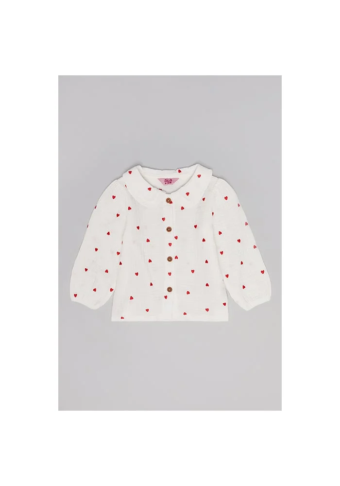 أر أند بي Embroidered Shirt with Spread Collar and Long Sleeves