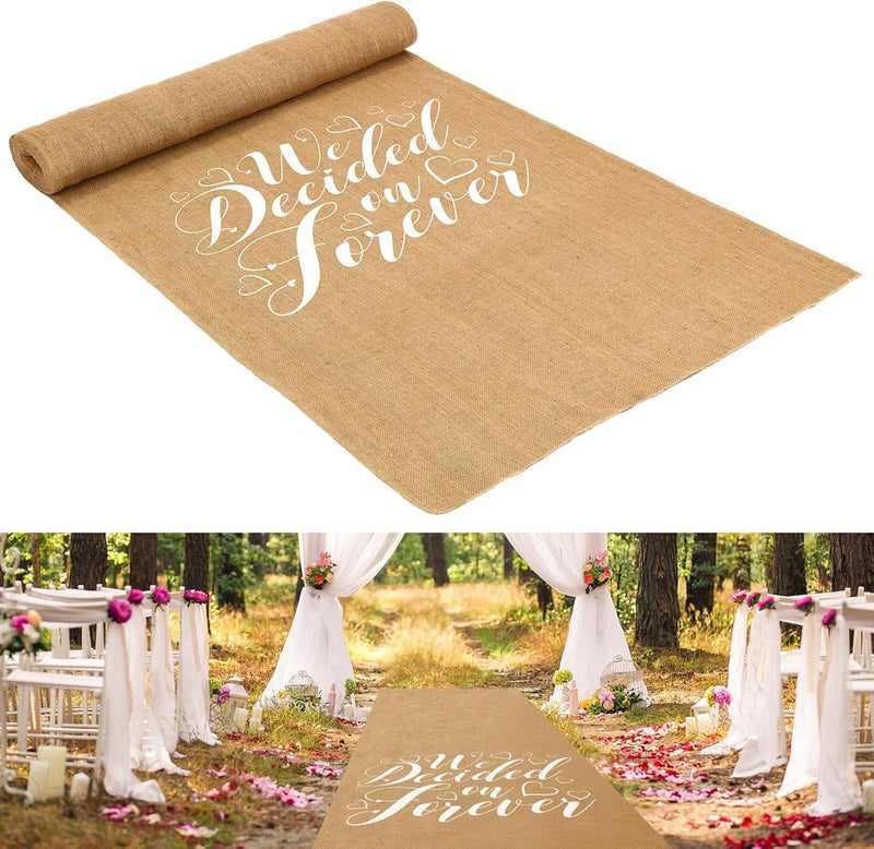 Tudomro 40 Inch x 15 Ft Extra Long Natural Burlap Wedding Aisle Runner Outdoor Jute Burlap Aisle Runner for Wedding Ceremony Rustic Indoor Carpet for Walkway (We Decided On Forever) - Image 1
