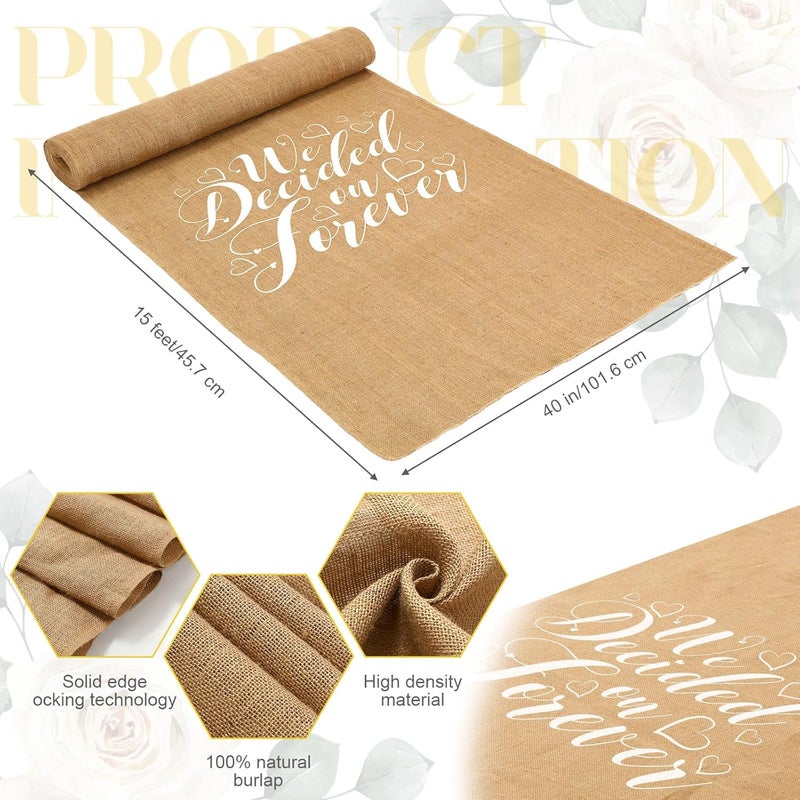 Tudomro 40 Inch x 15 Ft Extra Long Natural Burlap Wedding Aisle Runner Outdoor Jute Burlap Aisle Runner for Wedding Ceremony Rustic Indoor Carpet for Walkway (We Decided On Forever) - Image 3