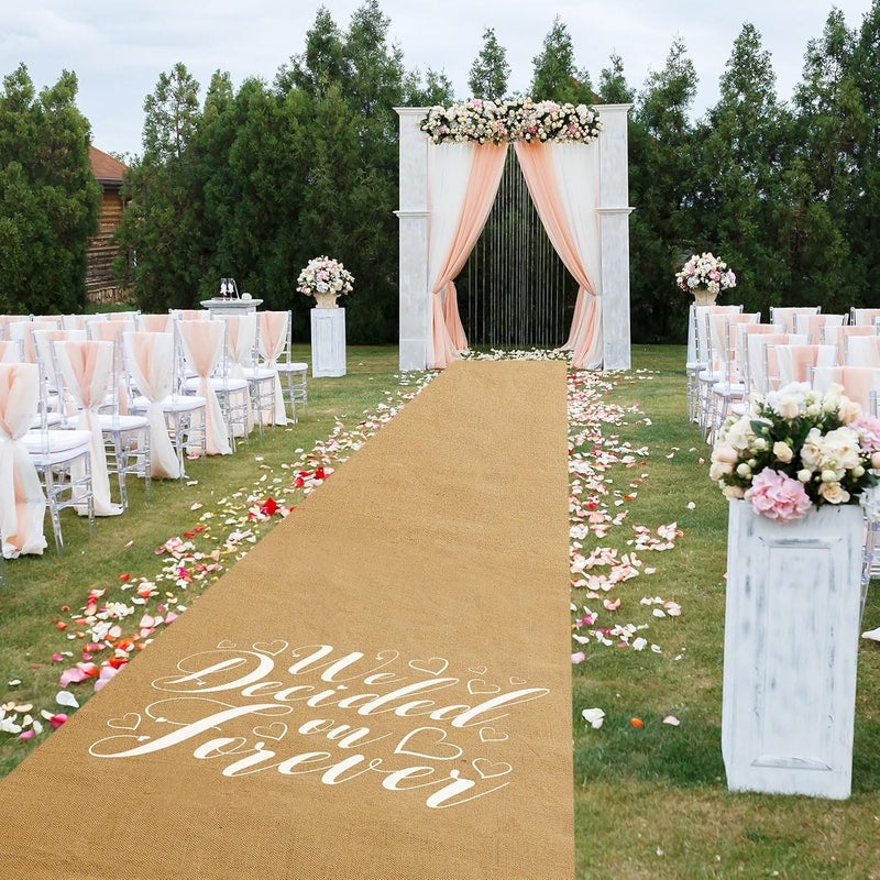 Tudomro 40 Inch x 15 Ft Extra Long Natural Burlap Wedding Aisle Runner Outdoor Jute Burlap Aisle Runner for Wedding Ceremony Rustic Indoor Carpet for Walkway (We Decided On Forever) - Image 2