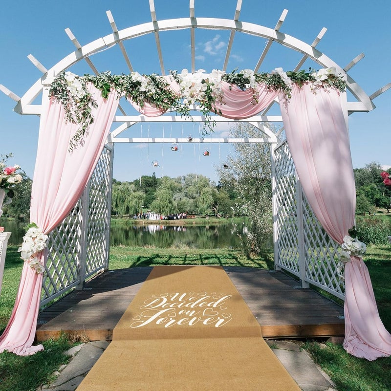 Tudomro 40 Inch x 15 Ft Extra Long Natural Burlap Wedding Aisle Runner Outdoor Jute Burlap Aisle Runner for Wedding Ceremony Rustic Indoor Carpet for Walkway (We Decided On Forever) - Image 4