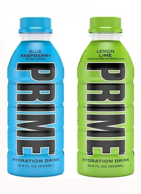 Prime Hydration Drink Bottle naturally Flavored with Zero Sugar, Boost Energy and Caffeine Free 1 Lemon Lime1 Blue Raspberry 500 ml +500 ml