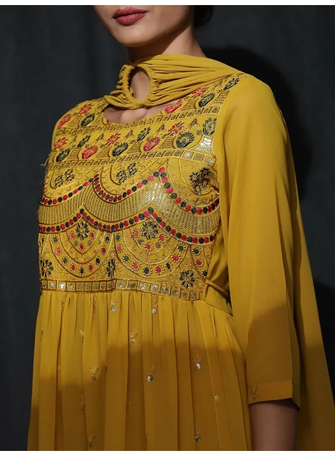 AKS AKS Couture Ethnic Motifs Embroidered A-Line Sequinned Kurta With Palazzos & Dupatta