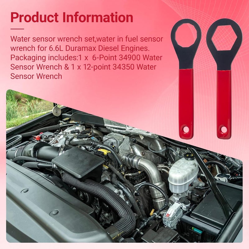 Avixturo Water Sensor Wrench Set for 6.6L Duramax Engines,Use for Replacing The Fuel Filter or Servicing The Water Sensor,Includes 6-Point 34900 & 12-point 34350 Water Sensor Wrench - Image 3