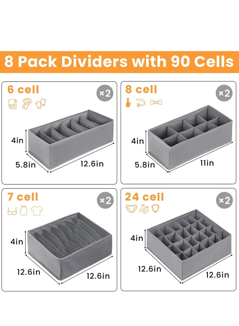TRASSLE 8 Packs Drawer Organizers for Clothing with 90 Cells Fabric Foldable Grids Dividers Box for Socks,Underwear, Bras and Ties  - Image 2