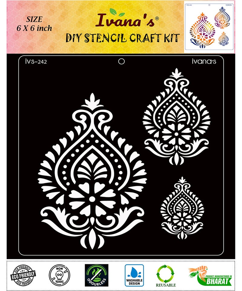 IVANA'S Art & Craft Reusable Stencil for Art & Craft, DIY Decorative Stencil for Painting on Canvas, Fabric, Cloth, Paper, Glass, Furniture and Wall, Size - 6 x 6 inch, Pack of 1, IVS-242, Off White - Image 1