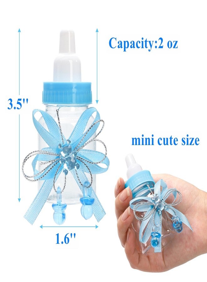 Tebery 48 Pcs Baby Shower Mini Candy Bottle, 3.5 Inch Clear Milk Candy Container with Bear and Ribbon, Reusable Plastic Baby Shower Party Favors for Newborn Decoration, Birthday, Blue - Image 2