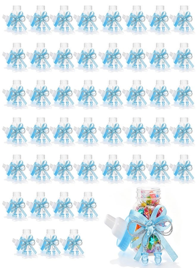Tebery 48 Pcs Baby Shower Mini Candy Bottle, 3.5 Inch Clear Milk Candy Container with Bear and Ribbon, Reusable Plastic Baby Shower Party Favors for Newborn Decoration, Birthday, Blue - Image 5