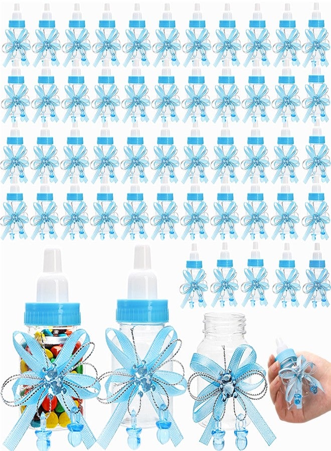 Tebery 48 Pcs Baby Shower Mini Candy Bottle, 3.5 Inch Clear Milk Candy Container with Bear and Ribbon, Reusable Plastic Baby Shower Party Favors for Newborn Decoration, Birthday, Blue - Image 1