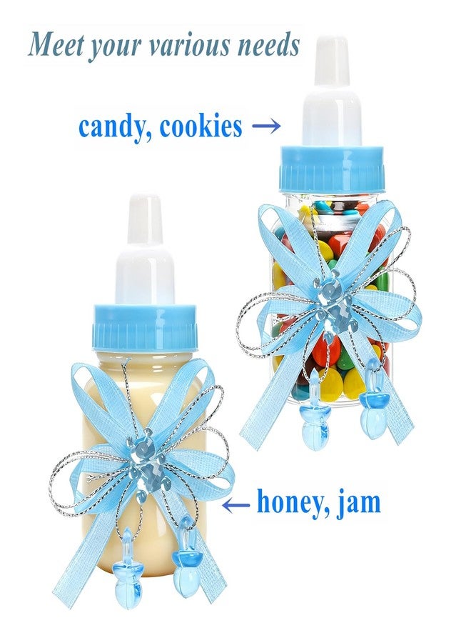 Tebery 48 Pcs Baby Shower Mini Candy Bottle, 3.5 Inch Clear Milk Candy Container with Bear and Ribbon, Reusable Plastic Baby Shower Party Favors for Newborn Decoration, Birthday, Blue - Image 3