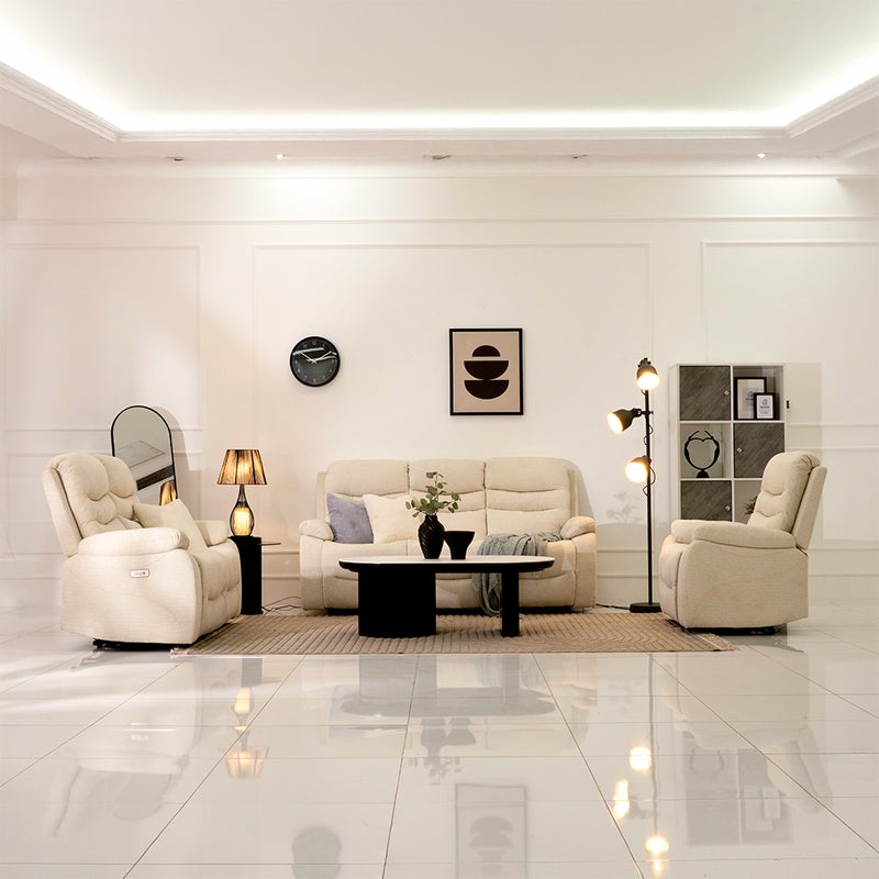 ROYAL FURNITURE Manhattan Electric Recliner Sofa Set - Beige - Image 1