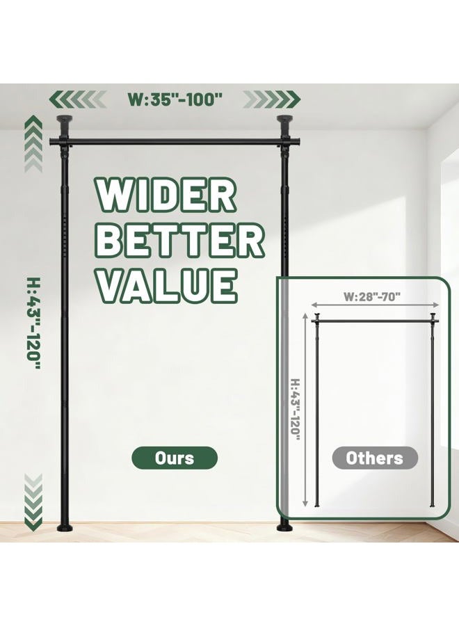 Jilron Tension Curtain Rods No Drill Adjustable Room Divider, Tension Rod for Room Separator and Partition Room Dividers, Easy Installation for Bedroom & Apartment (Black - W35-100 × H43-120 in) - Image 2