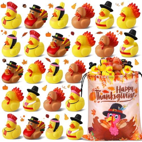 ANGGIKO 24 Pcs Thanksgiving Rubber Ducks Thanksgiving Themed Ducks Bulk Turkey Ducks Thanksgiving Party Favors Supplies for Kids Adults Fall Duck Bathtub Bathing Toy for Holiday Autumn Table Centerpiece - Image 1