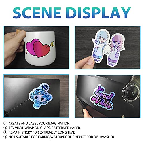 UOKHO Clear Holographic Sticker Paper for Ink jet & Laser Printer 20 Sheets Printable Vinyl Holographic Sticker Paper Waterproof Self-Adhesive, 8.5 X 11 Inches Transparent - Image 2