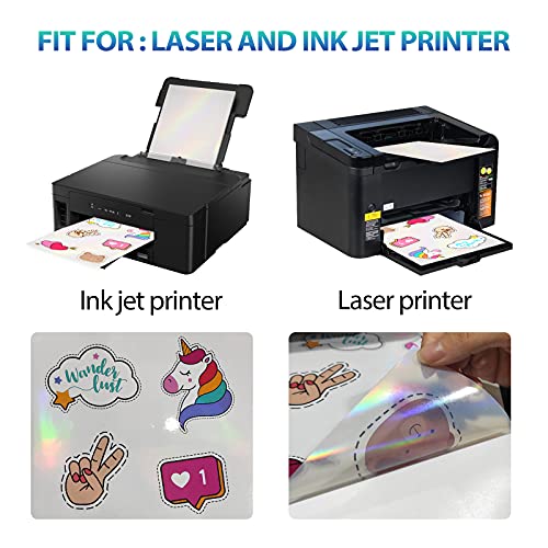 UOKHO Clear Holographic Sticker Paper for Ink jet & Laser Printer 20 Sheets Printable Vinyl Holographic Sticker Paper Waterproof Self-Adhesive, 8.5 X 11 Inches Transparent - Image 5