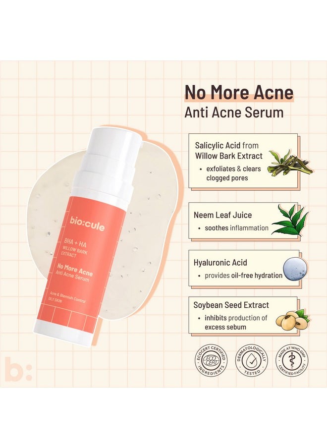 Biocule No More Acne Anti Acne 2% W/W Of Salicylic Acid (Bha) From Willow Bark With Natural Aha Neem & Ha Blemish & Oil Control Face Serum For Acne Prone Skin & Oily Skin 30Ml  - Image 3