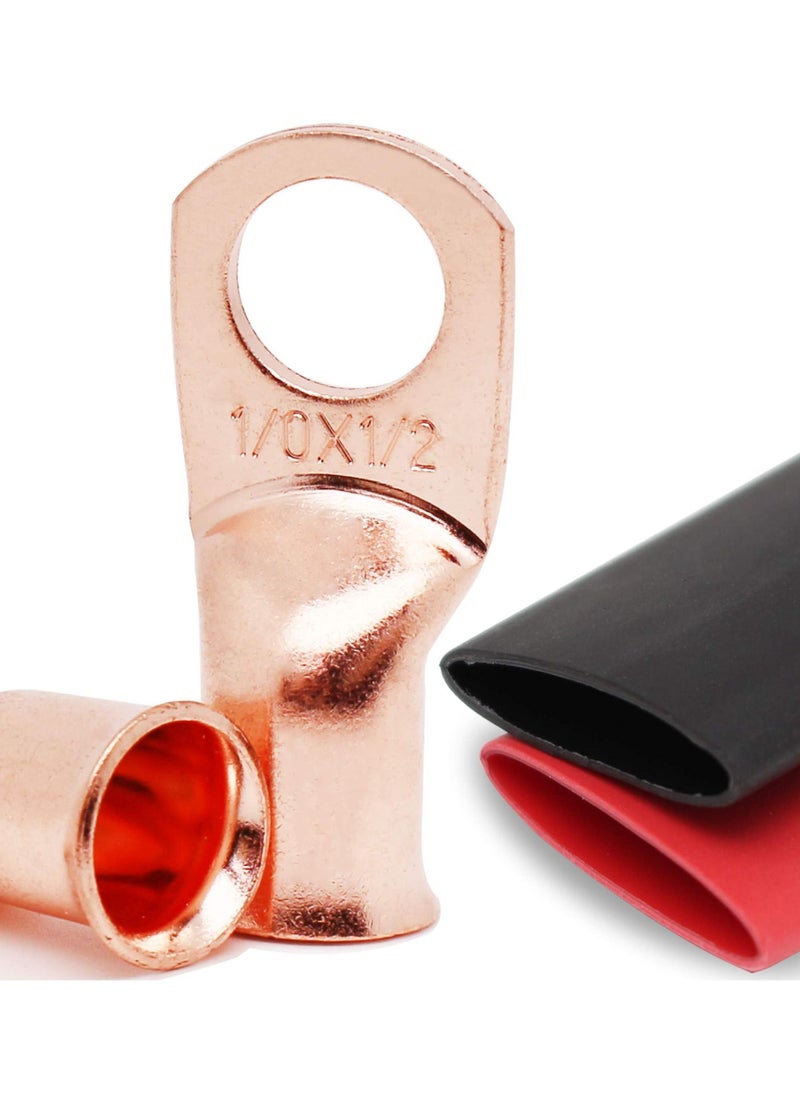 Y&D SYOSI 1/0 AWG-1/2" Battery Lugs, 10Pcs Copper Wire Heavy Duty Cable Ends, Tubular Ring Terminals, AWG Crimp Terminal Connectors  - Image 2