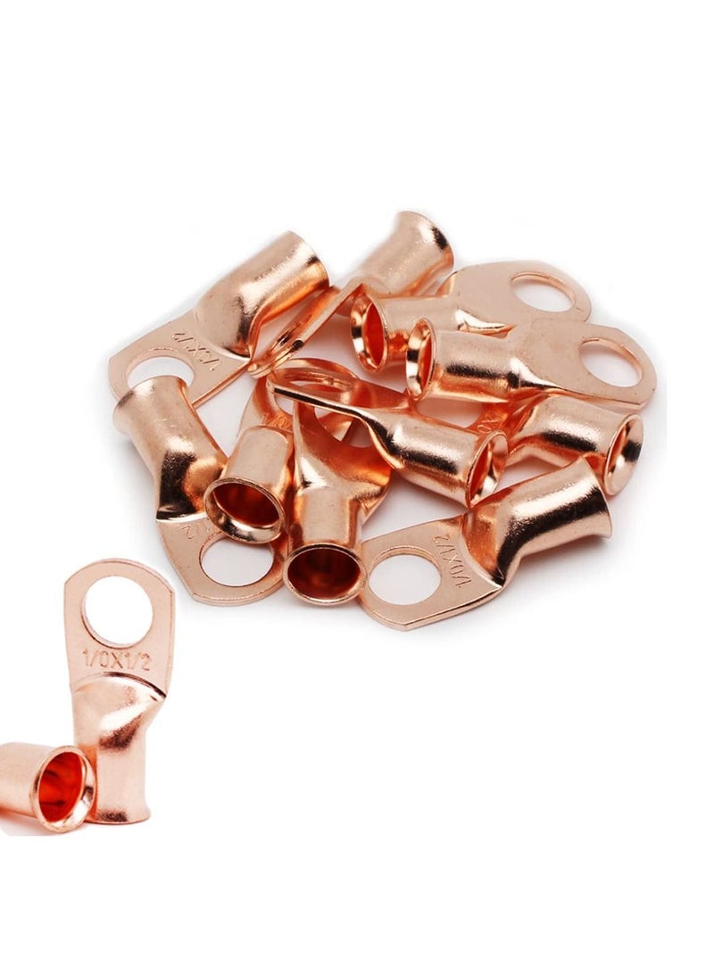 Y&D SYOSI 1/0 AWG-1/2" Battery Lugs, 10Pcs Copper Wire Heavy Duty Cable Ends, Tubular Ring Terminals, AWG Crimp Terminal Connectors  - Image 1