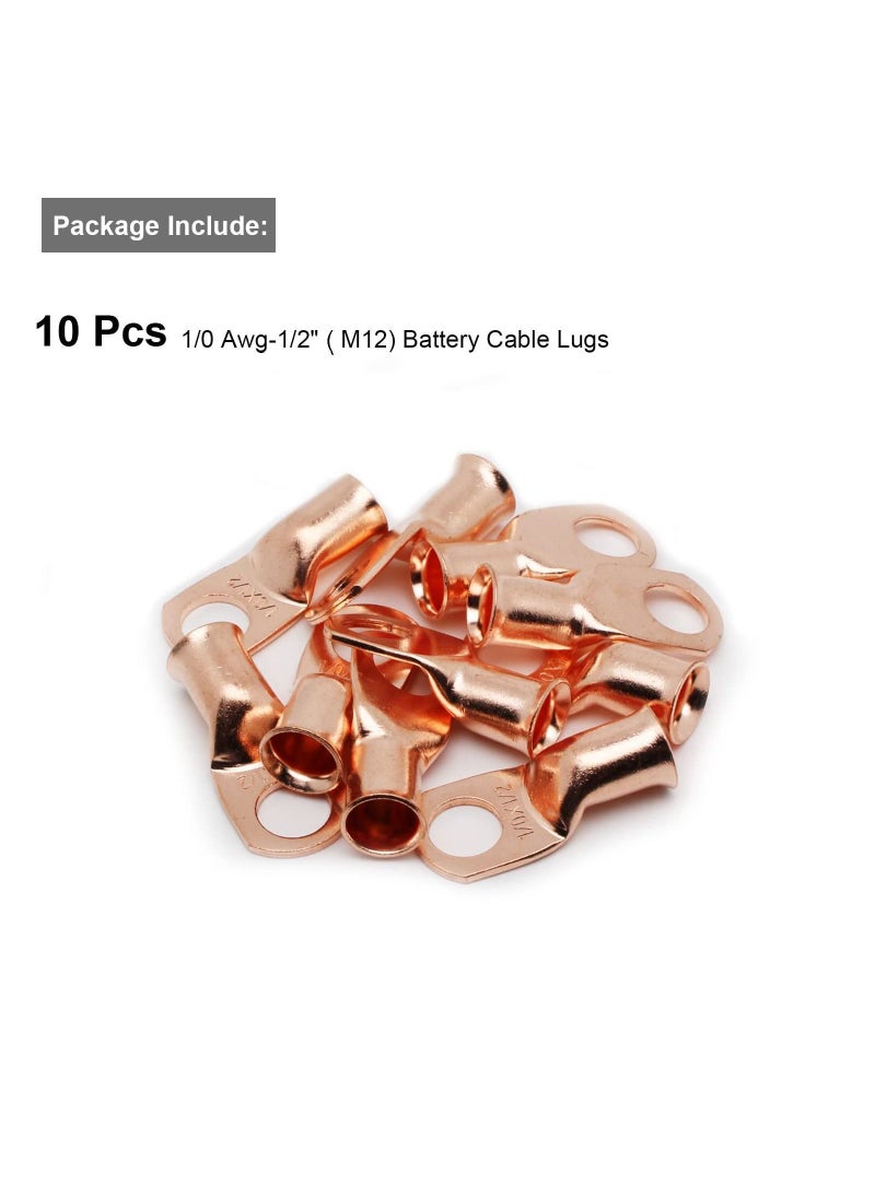 Y&D SYOSI 1/0 AWG-1/2" Battery Lugs, 10Pcs Copper Wire Heavy Duty Cable Ends, Tubular Ring Terminals, AWG Crimp Terminal Connectors  - Image 3