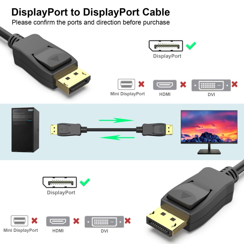 BENFEI [VESA Certified] DisplayPort to DisplayPort 1.8 Meter Cable, DP to DP Male to Male Cable, Supports 4K@60Hz, 2K@165Hz Compatible for Lenovo, Dell, HP, ASUS and More - Image 3