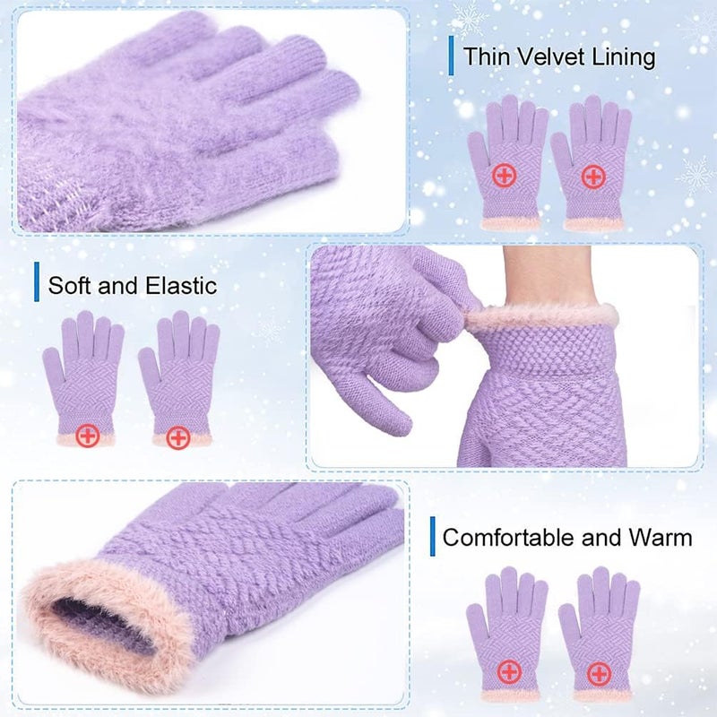 FENELY 2 Pairs Kid Winter Knit Gloves Stretchy Warm Gloves Gift for Boy Girl - Image 3
