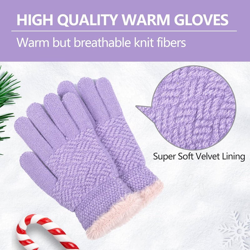FENELY 2 Pairs Kid Winter Knit Gloves Stretchy Warm Gloves Gift for Boy Girl - Image 2