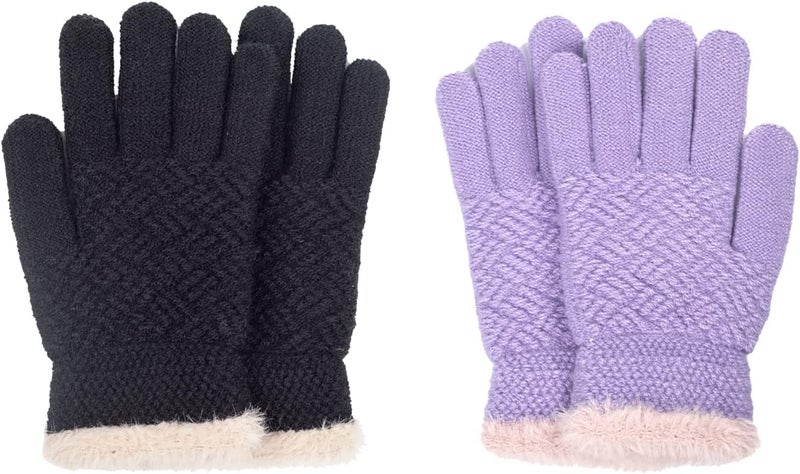 FENELY 2 Pairs Kid Winter Knit Gloves Stretchy Warm Gloves Gift for Boy Girl - Image 1