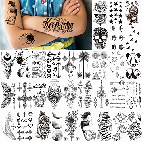 VANTATY 66 Sheets 3D Small Black Temporary Tattoos For Women Men Waterproof Fake Tattoo Stickers For Face Neck Arm Children Flower Birds Star Realistic Tatoo Kits For Boy Girls Adults - Image 4