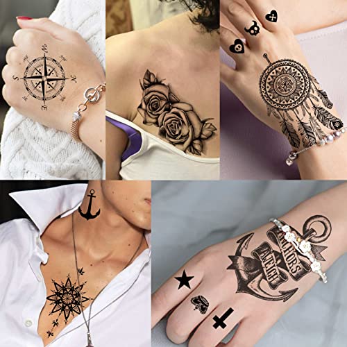 VANTATY 66 Sheets 3D Small Black Temporary Tattoos For Women Men Waterproof Fake Tattoo Stickers For Face Neck Arm Children Flower Birds Star Realistic Tatoo Kits For Boy Girls Adults - Image 3
