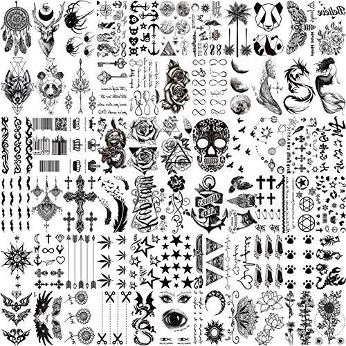 VANTATY 66 Sheets 3D Small Black Temporary Tattoos For Women Men Waterproof Fake Tattoo Stickers For Face Neck Arm Children Flower Birds Star Realistic Tatoo Kits For Boy Girls Adults - Image 1