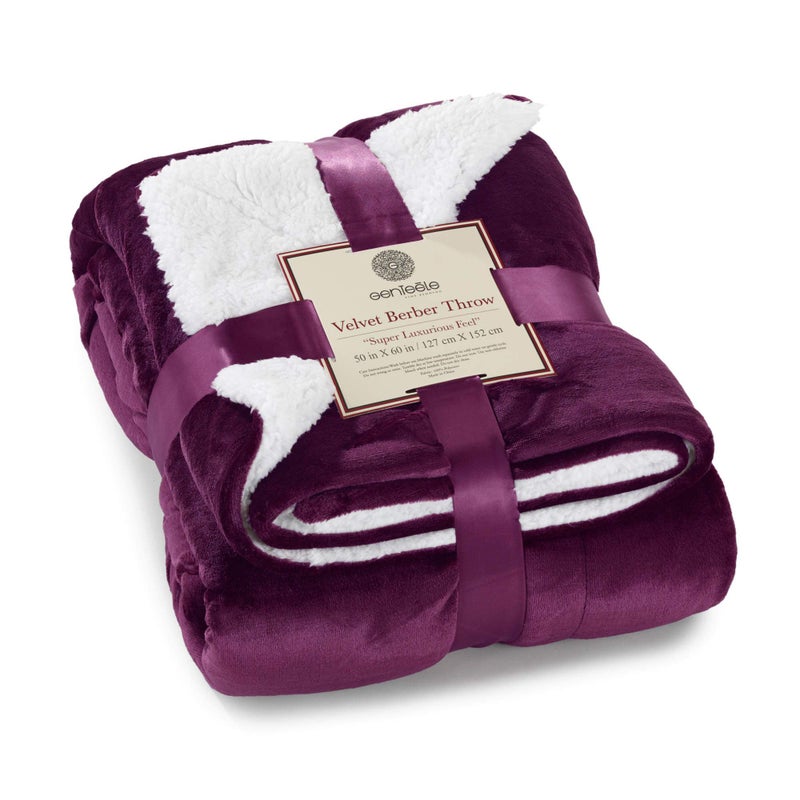 Genteele Sherpa Throw Blanket Super Soft Reversible Ultra Luxurious Plush Blanket 50 x 60 inches Rich PurpleWhite