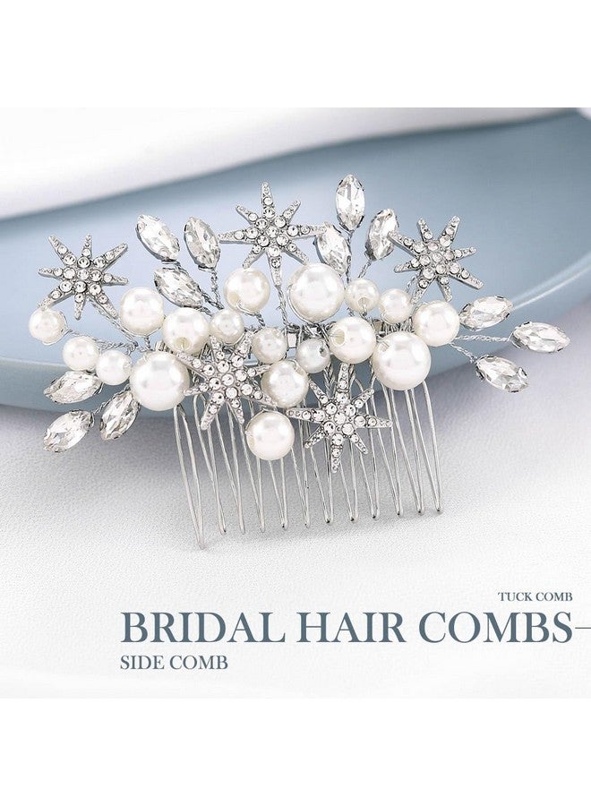 أصول مشط شعر العروس من Asooll Pearl Bride، مشط جانبي للعروس مرصع بأحجار الراين الفضية، إكسسوارات شعر على شكل نجمة للعروس وصيفة العروس - Image 3